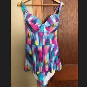 Multi color one piece bathing suit